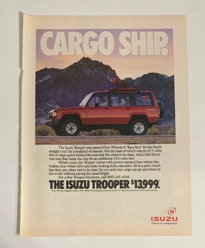1991 Isuzu Trooper Print Ad Sport Utility Vehicle Truck Cargo Ship Vintage - Image 1 of 1