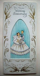 60's Couple embossed Wedding Anniversary vintage greeting card *J10 - Picture 1 of 4