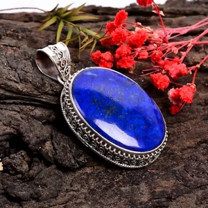 925 de Ley Real Plata Estilo Vintage Lapis Lazuli Colgante Joyería Hanmade - Imagen 1 de 4