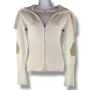 Y2K Volcom Ivory Ribbed Off The Shoulder Sweater Half Zip Surfer Girl Size S - Picture 1 of 9