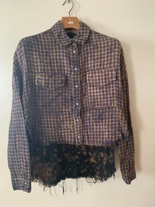 Hudson Jeans Women's Distressed Long Sleeves Low & High Cotton Shirt Size S NWT - Picture 1 of 5