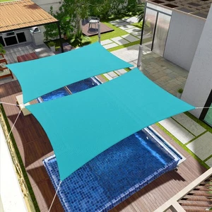 2-15ft Turquoise Sun Shade Sail Shelter Cover Cloth UV Block Outdoor Garden Yard - Picture 1 of 12