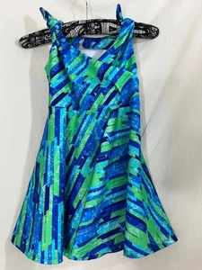 Cool Little Ones Girls Dress 5T Blue Green Fit & Flare USA Made MOISTURE WICKING - Picture 1 of 5