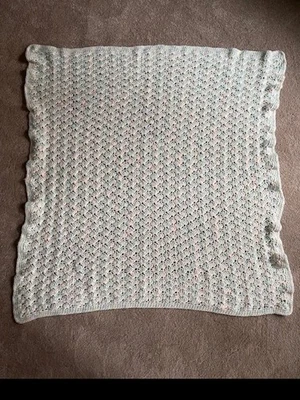 PASTEL UNISEX  BLUE, PINK, GREEN, YELLOW, CROCHETED BABY THROW BKT AFGHAN 40X43 - Image 1 of 4