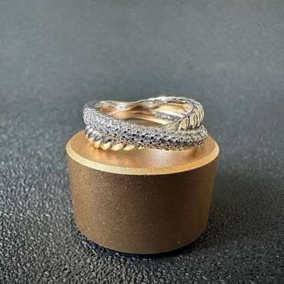 David Yurman Sterling Silver Diamond Crossover Ring – Size 8 - Image 1 of 4