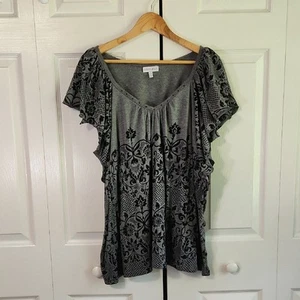 Vintage Fashion Bug Womens Gray & Black Top Size 26/28W Floral Whimsigoth Goth - Picture 1 of 10