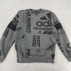 Adidas Sweatshirt Adult Medium Gray Black AOP All Over Print Crewneck Pullover - Picture 1 of 6