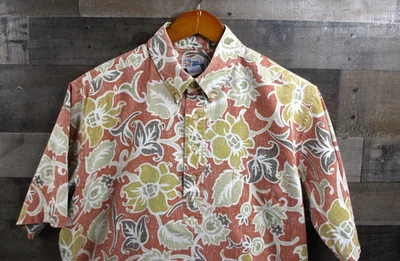 Reyn Spooner Shirt Mens Large Orange Floral Hawaiian Reverse Print Popover - Image 1 of 4