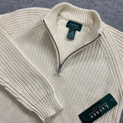LRL Ralph Lauren 1/4 Zip Sweater Womens P/P XS Petite Chunky Ribbed Knit Irish - Image 1 of 4