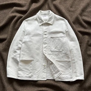 1970s Vintage French Workwear Sanfor Heavy Cotton White Chore Jacket Size M - Picture 1 of 9