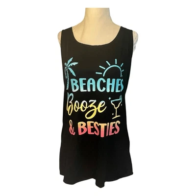 Camiseta sin mangas Miken Beaches Booze & Besties gráfica negra tejida sin mangas carrera Foto 1 de 4