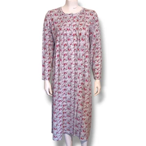 Rebecca Malone Cardinal Flannel Nightgown-Medium-Long Sleeve-Ruffle Yoke-Modest - Picture 1 of 9