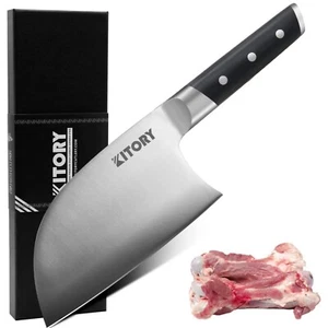Serbian Cleaver Knife 7” High Carbon Stainless Steel Bone Chopping Tang Handlea - Picture 1 of 9