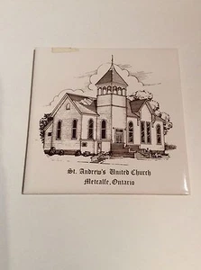 Vintage Untersetzer Keramik Akzent Fliese St Andrews United Church MetCalf Ontario 6x6 AA - Bild 1 von 2