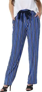 Pantalone Susan Graver Petite stampato con cintura a righe blu XXS nuovo - Foto 1 di 1