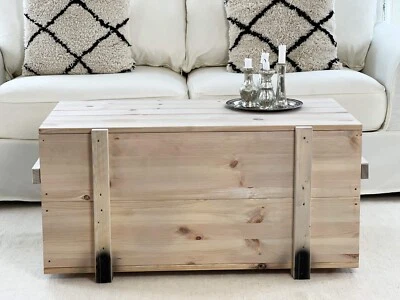 Chest Coffee Table Solid Wood Living Room Table Vintage Shabby - Image 1 of 4