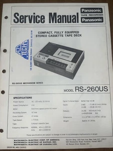 Cubierta de casete Panasonic RS-260US manual de servicio original - Imagen 1 de 3