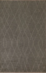 Trellis Gray Moroccan Indian Hand-knotted Area Rug 6'x8' For Living Room Carpet - Picture 1 of 12