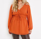 SIMPLY BE LADIES RUST SHIRRED WAIST V NECK BLOUSE NEW (ref 195/264/265/R)