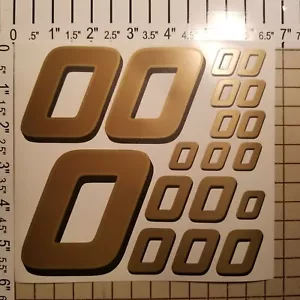 Gold w/Black Shadow #0's Racing Numbers Vinyl Decal Sheet 1/10-1/12 HPI - Picture 1 of 11