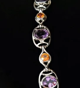 NICKY BUTLER 925 Sterling Silver Amethyst & Honey Topaz Designer NB Bracelet NWT - Picture 1 of 24