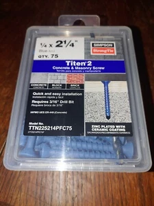 Simpson Strong-Tie 1/4" x 2-1/4" Titen 2 Concrete & Masonry Screws 75ct. NEW!!! - Picture 1 of 3