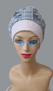 Turban hat Cap Chemo Cancer Turban 100% Cotton Blue/White/Yellow - Picture 1 of 8