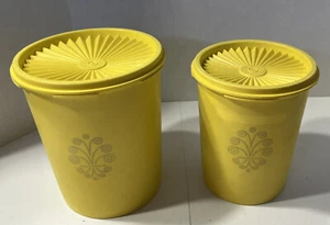 Vintage Yellow Tupperware Canister Set of 2 Lidded Storage Containers 6”&7” - Picture 1 of 14