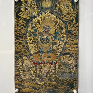 35"decor Tibet Silk Cloth Embroidery Buddhist Protector Six-hands Mahakala Mural - Picture 1 of 8
