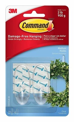 3M Command Glamorous Clear Medium Hooks 2 Hooks And 4 Medium Clear Strips - Image 1 of 3