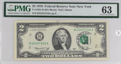 PMG 63 FR#1935-B $2 1976  (BA BLOCK ) NEFF/SIMON - Image 1 of 2