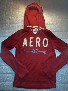 Aeropostale Size Small Raised Embroidered Jersey Letters Hoodie 87 Fitted Vntage - Picture 1 of 7