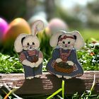 Paire de lapins vintage « 98 lapins art populaire tole peinture bois printemps-pâques »