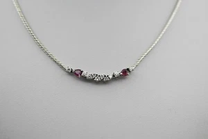 Women's Necklace 14k White Gold 2 Rubies & 10 Brilliants approx. 0.70ct. 410mm 11.30g - Picture 1 of 5