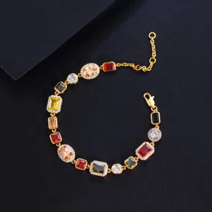 Verstellbares vergoldetes CZ Multicolor geometrisches quadratisches rundes Kettengliedarmband - Bild 1 von 10