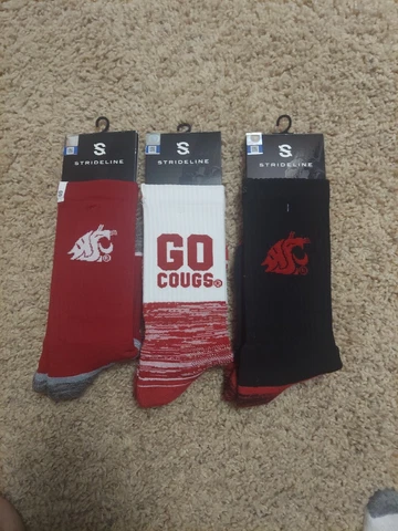 STRIDELINE Washington State University/WSU COUGARS ~ Set of 3 Pairs of Socks NEW Cover