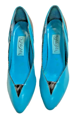 Highlights Bright Teal Blue Black 2" High Heels Halloween Costume Womens 8 - Image 1 of 4