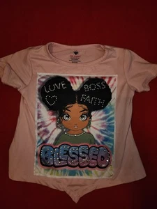 Pink Sparkle, Girls, Blessed Graphic Print T-Shirt with Tie-Dye Design, Size 4 - Picture 1 of 3