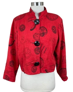 Vintage Painted Pony Red Linen Sun Moon Clocks Crop Jacket USA Made Western S - Picture 1 of 4
