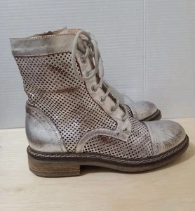 Now Made In Italy Gunmetal Leather Mesh Combat Boots Women EU 38 US 7.5 Distress - Picture 1 of 11