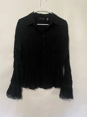 Blusa Apostrophe preta L Y2K enrugada manga sino e acabamento em renda capricho bruxo - Imagem 1 de 4