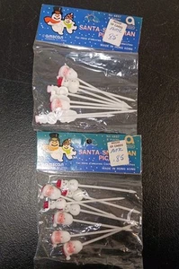 16 Vintage Cake Cupcake Floral Plastic Picks Christmas Santa Snowman NOS New - Picture 1 of 3