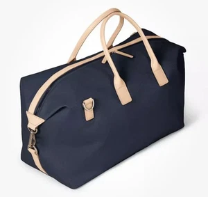 JULY Daybreak Weekender French Blue Taupe Leather Duffle Bag Classic GOOP NWT - Picture 1 of 11