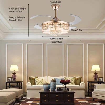 6-Speed Dimmable Golden Fan Ceiling LED Light Chandelier Lamp w/Remote Control - Image 1 of 4