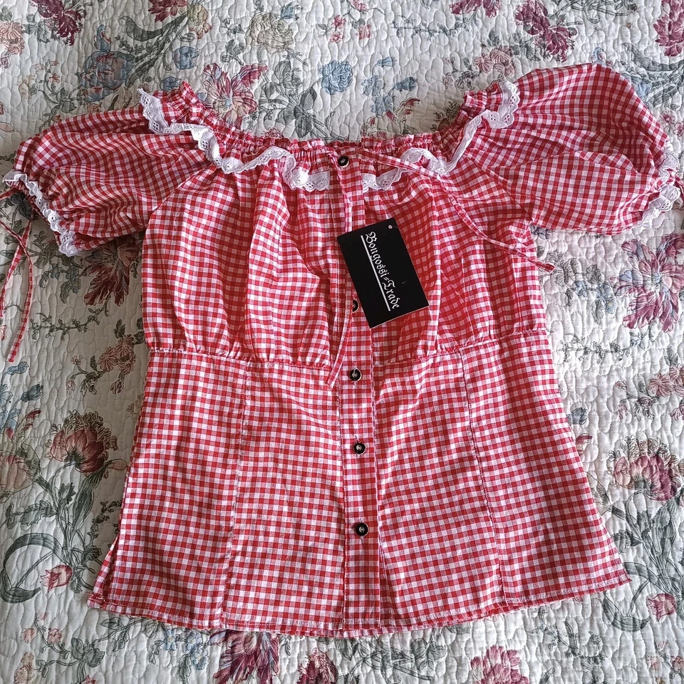 Dirndl Bluse, Trachtenbluse, rot - weiß , Gr. 40 , Neu - Bild 1 von 4