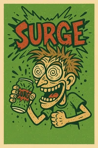 Surge Funny Retro Parody Custom Vinyl Die Cut Sticker 3.5x2.5 - Picture 1 of 1