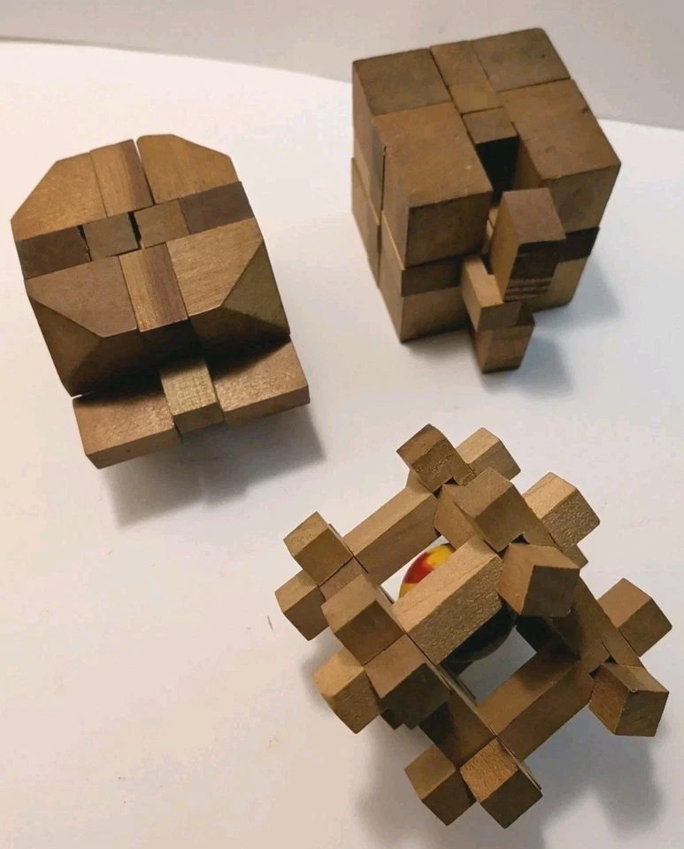 Mid-Century Modern Japanese Wood Kumiki Puzzles Made In Japan (Lot Of 3) - Image 1 of 4