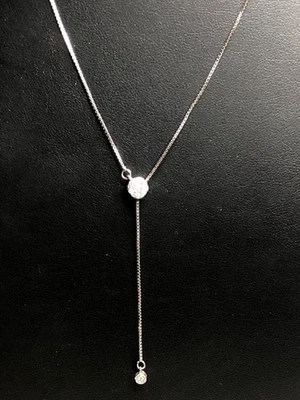 9180 Sterling Silver 925 Lariat Necklace CZ lariat  y-Drop Necklace adjustable - Image 1 of 3