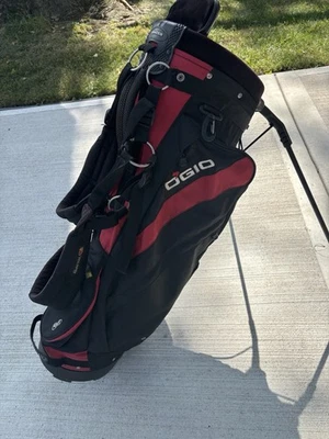 Used Ogio Tracer Redline Carry Stand Bag Dual 4 Way Holds 16 Clubs 6 Pockets - Image 1 of 4