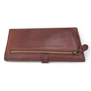 Cartera de cuero marrón Madewell 1937 para mujer delgada larga doble pliegue bolso sin asas bolsillo con cremallera - Imagen 1 de 8